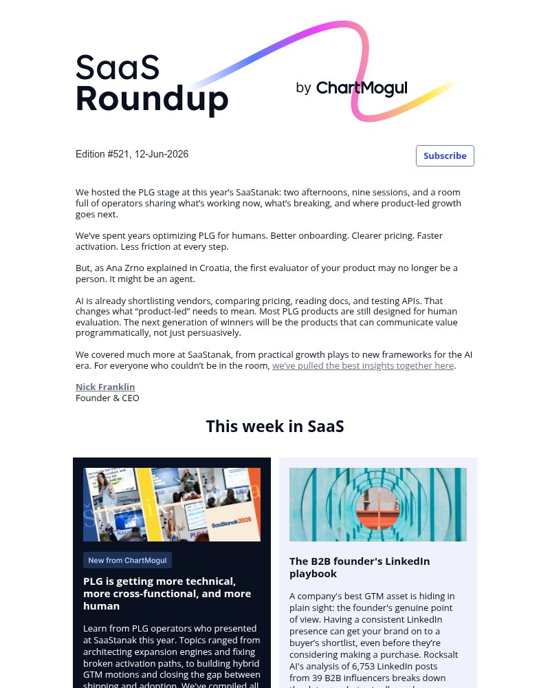 Screenshot of email sent to a ChartMogul Registered user