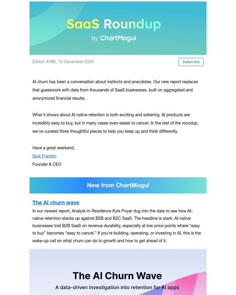 Screenshot of email sent to a ChartMogul Registered user