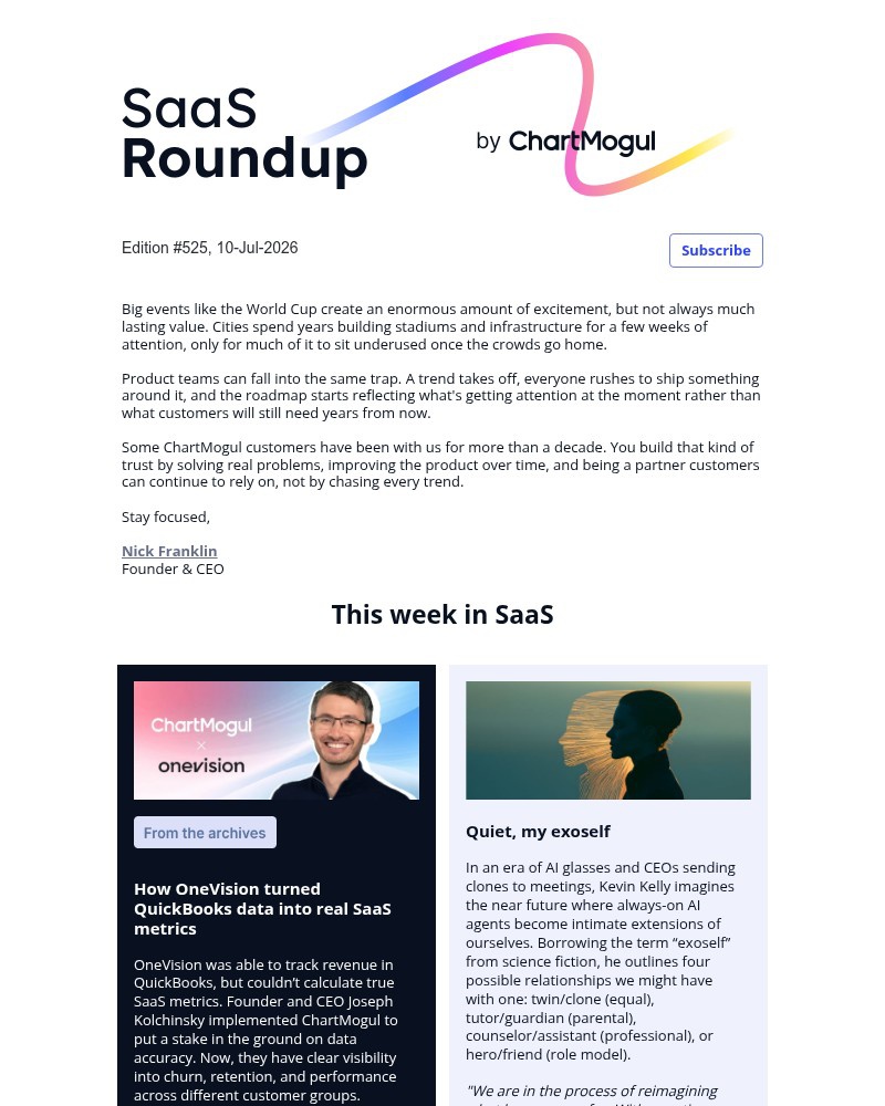 Screenshot of email sent to a ChartMogul Registered user