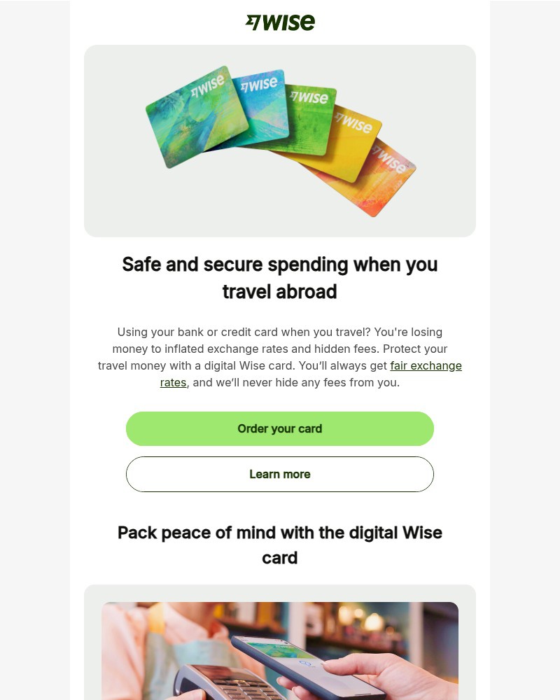 Screenshot of email sent to a Wise Registered user