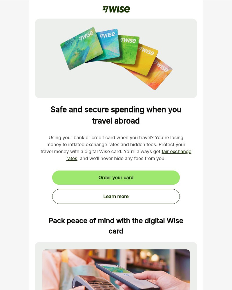 Screenshot of email sent to a Wise Registered user