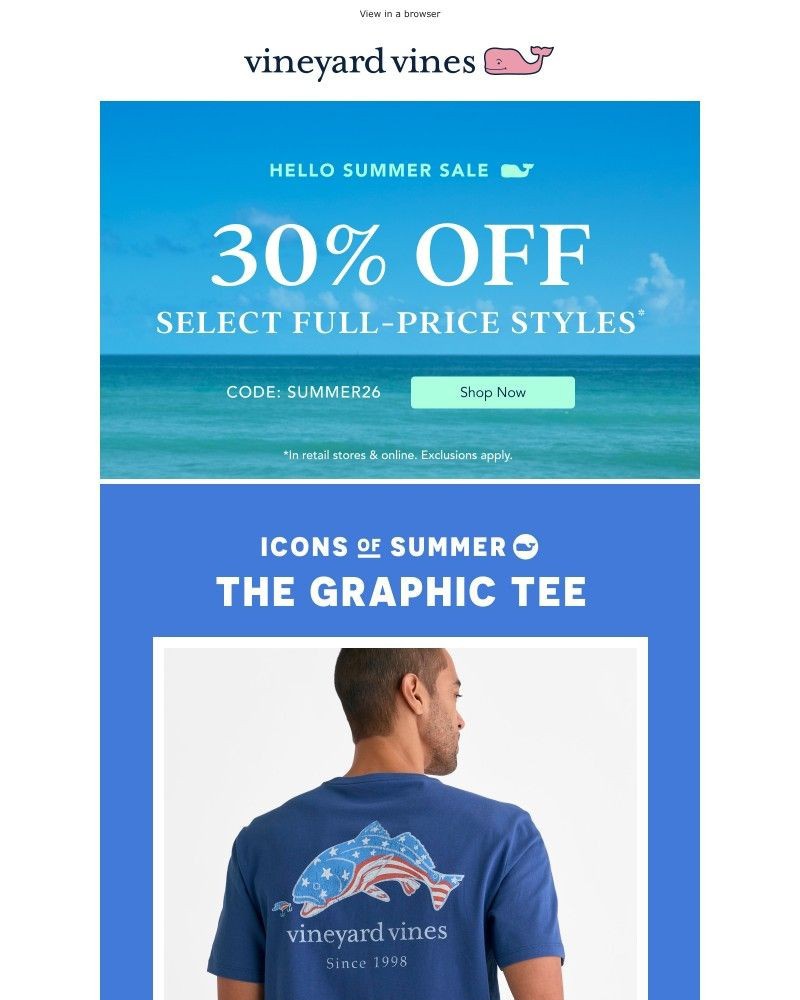 Screenshot of email sent to a Vineyard Vines Newsletter subscriber