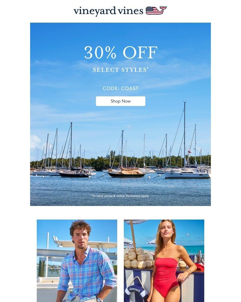 Screenshot of email sent to a Vineyard Vines Newsletter subscriber