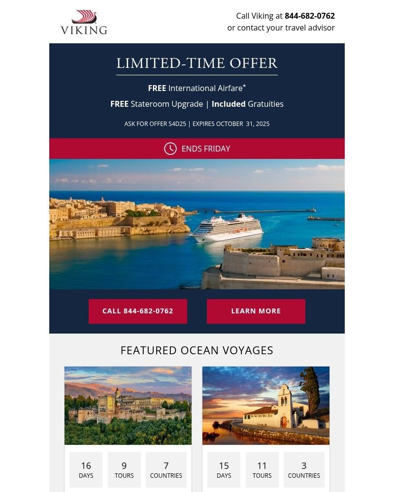 Screenshot of email sent to a Viking Cruises Newsletter subscriber