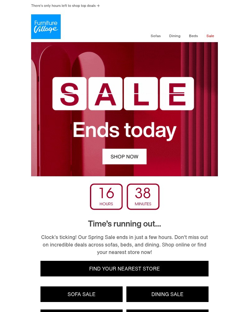 Screenshot of email sent to a Furniture Village Cart abandoner