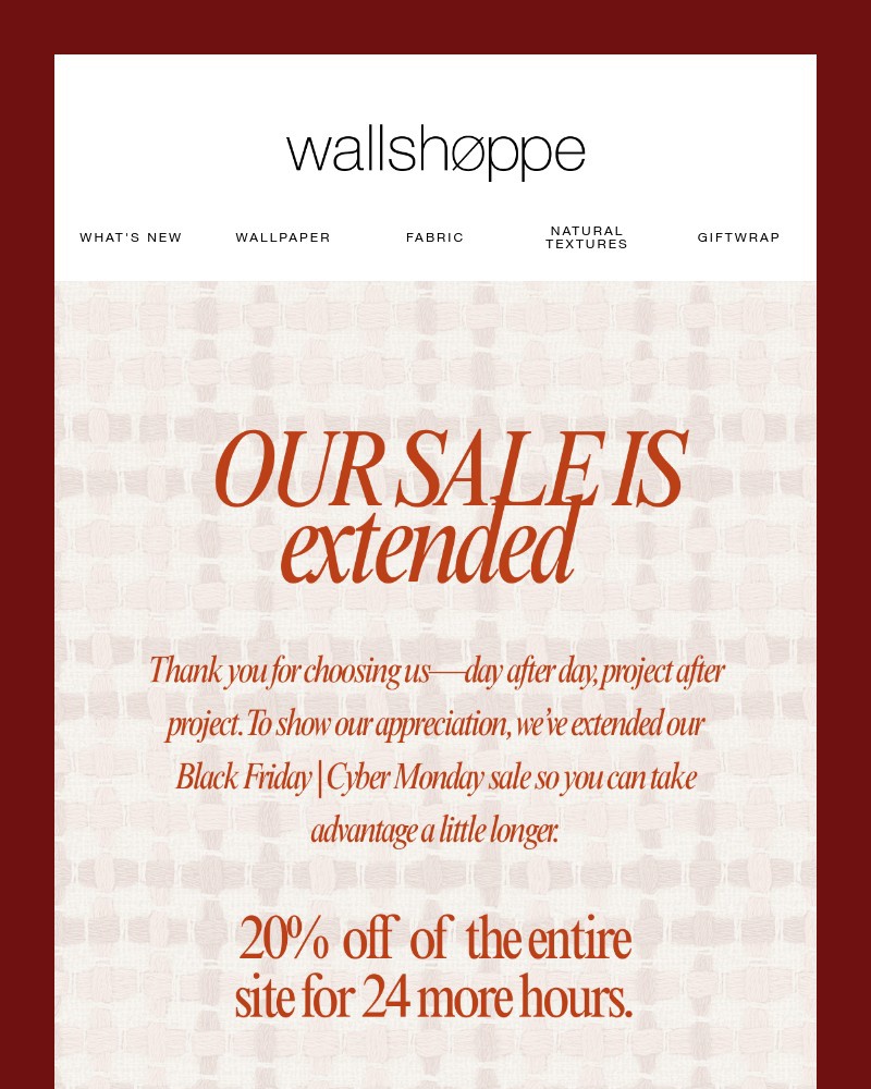 Screenshot of email with subject /media/emails/sale-extended-20-off-for-24-hours-67b389-cropped-4a60ced5.jpg