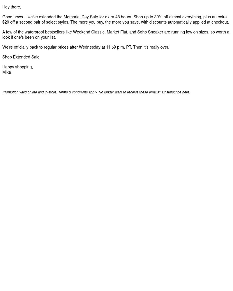 Screenshot of email sent to a Vessi Seller