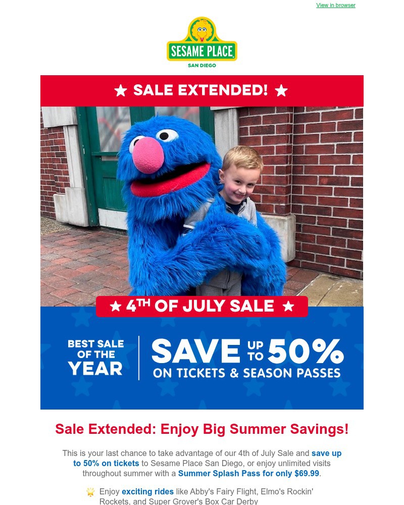 Screenshot of email sent to a Sea World Newsletter subscriber