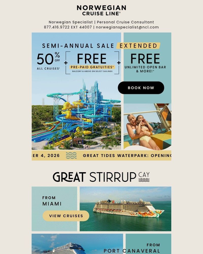 Screenshot of email sent to a Norwegian Cruise Line Newsletter subscriber
