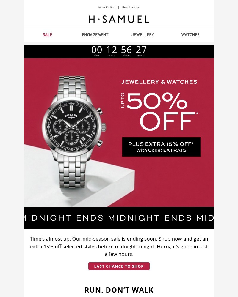Screenshot of email sent to a H.Samuel Newsletter subscriber