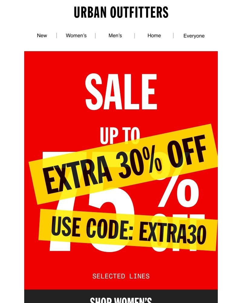 Screenshot of email sent to a Urban Outfitters Newsletter subscriber