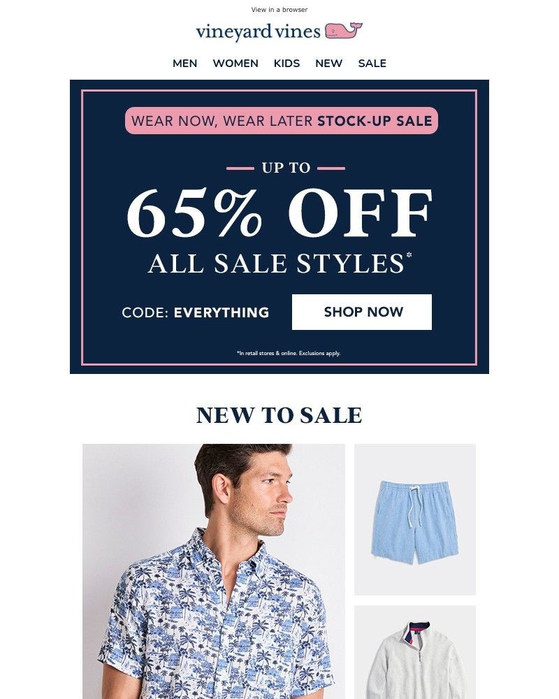Screenshot of email sent to a Vineyard Vines Newsletter subscriber