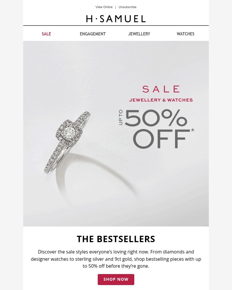 Screenshot of email sent to a H.Samuel Newsletter subscriber