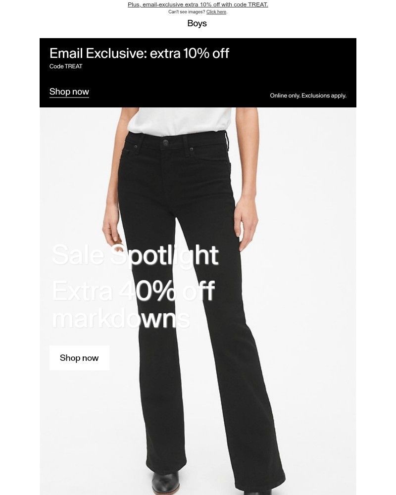 Screenshot of email sent to a Gap Newsletter subscriber