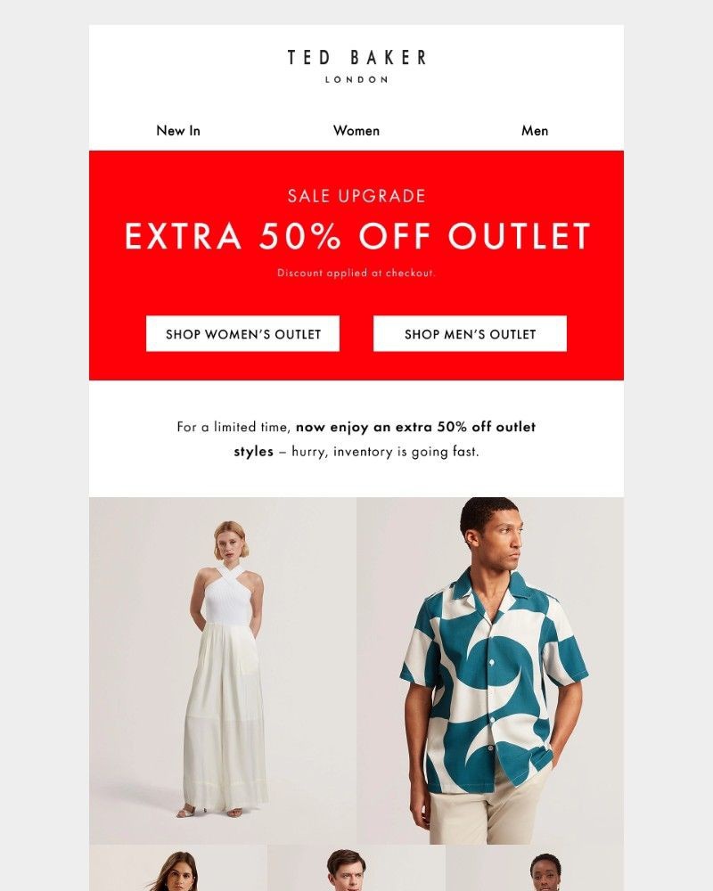 Screenshot of email with subject /media/emails/sale-upgrade-extra-50-off-outlet-styles-e145c2-cropped-fceaa2fa.jpg