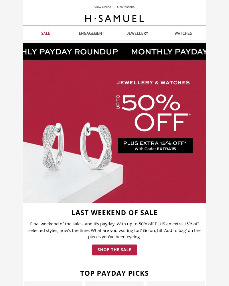 Screenshot of email sent to a H.Samuel Newsletter subscriber