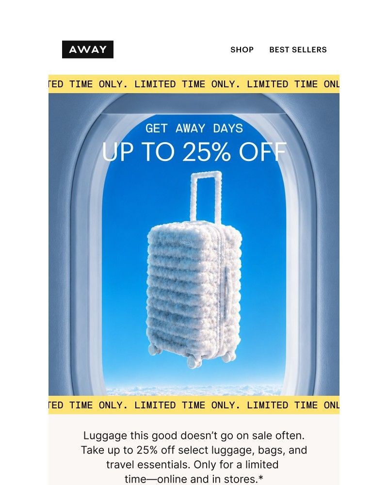 Screenshot of email sent to a Away Newsletter subscriber