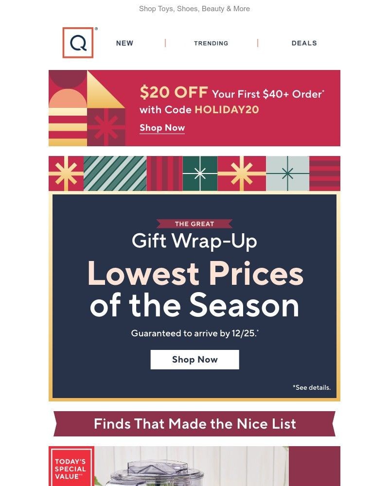 Screenshot of email sent to a QVC Newsletter subscriber