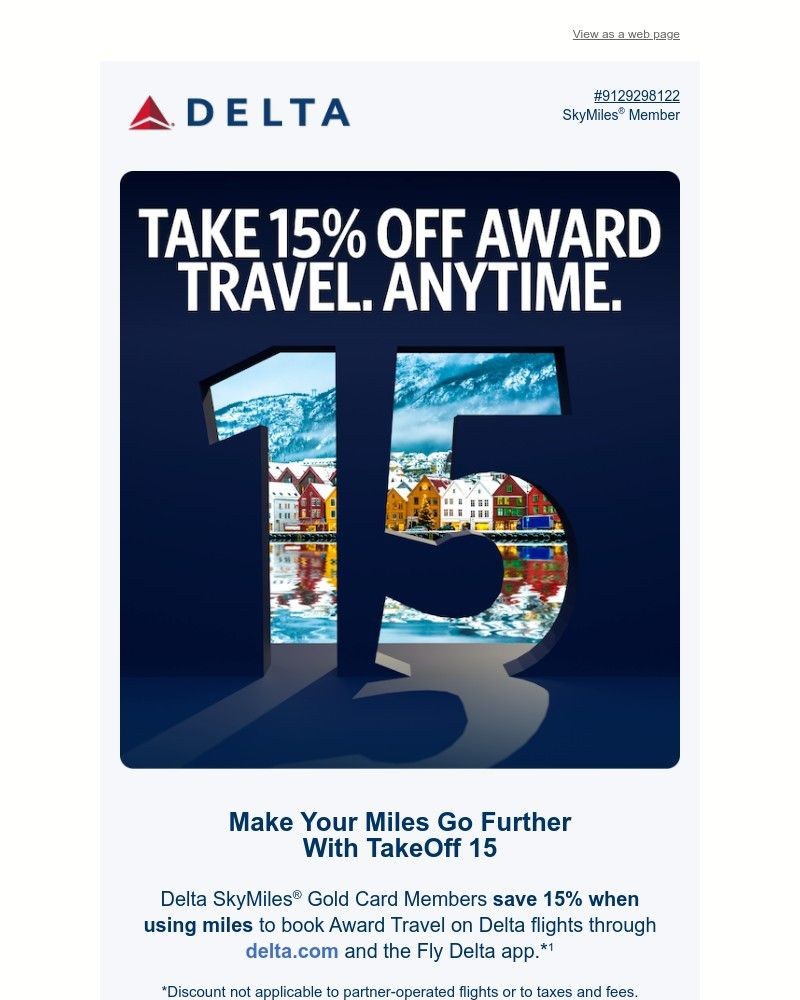 Screenshot of email sent to a Delta Registered user