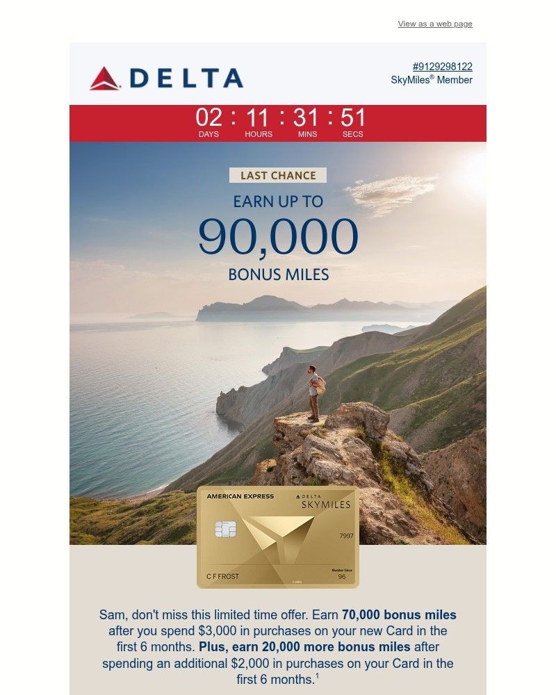 Screenshot of email sent to a Delta Registered user