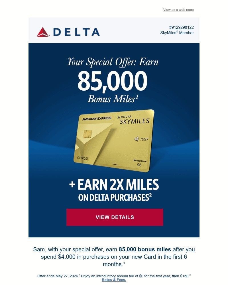 Screenshot of email sent to a Delta Registered user