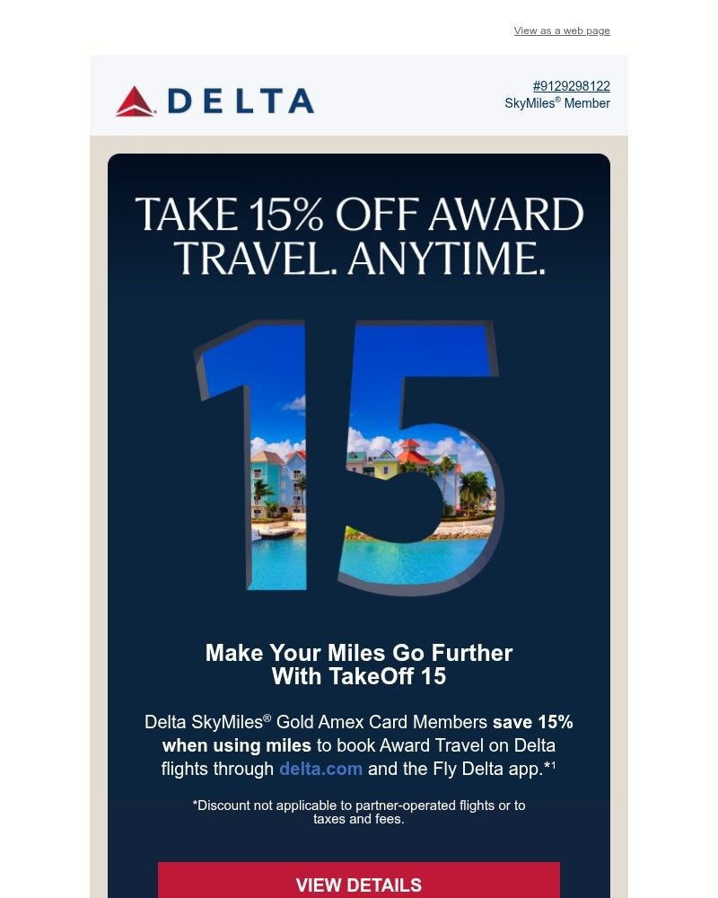 Screenshot of email sent to a Delta Registered user