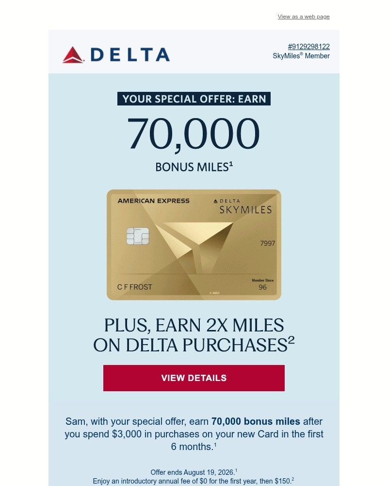 Screenshot of email sent to a Delta Registered user