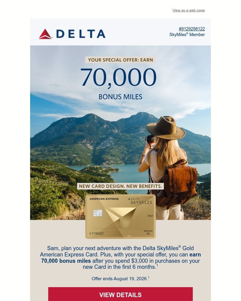 Screenshot of email sent to a Delta Registered user