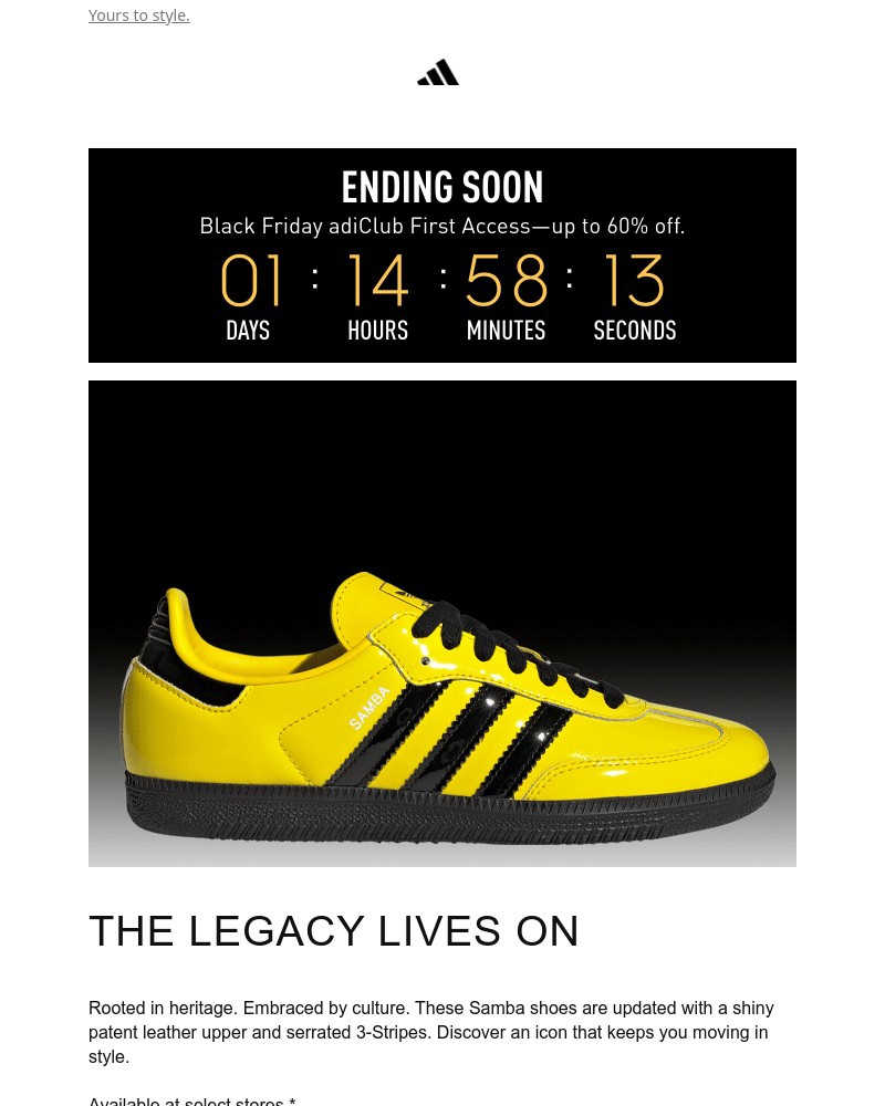 Screenshot of email sent to a Adidas Newsletter subscriber