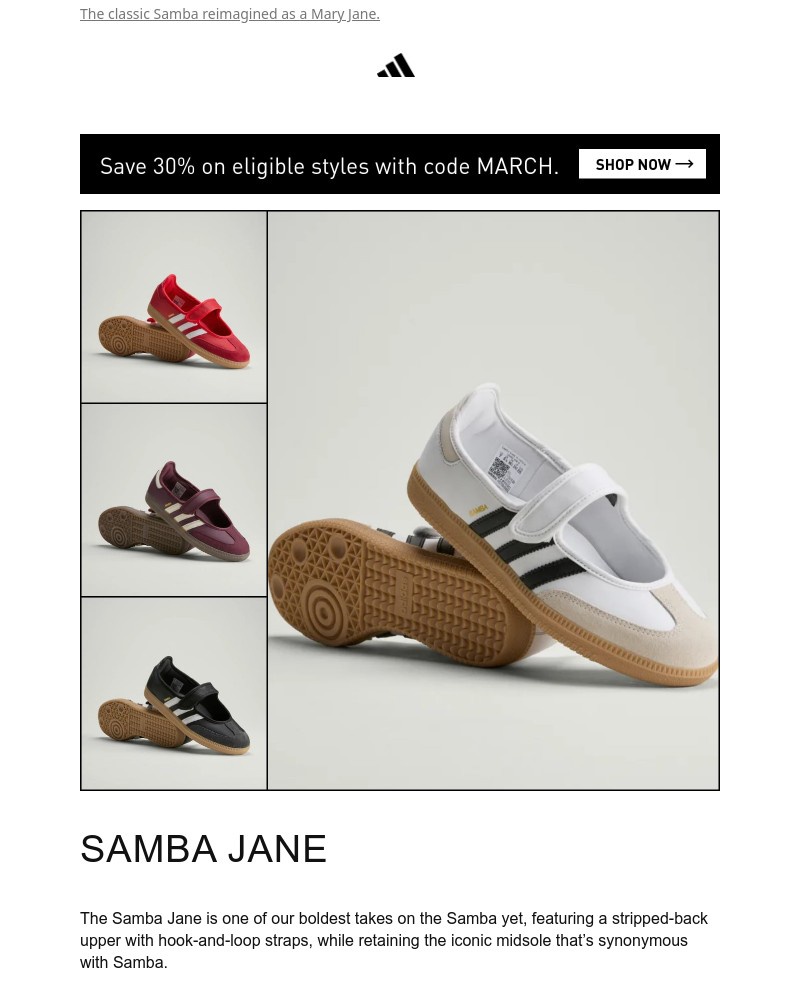 Screenshot of email sent to a Adidas Newsletter subscriber