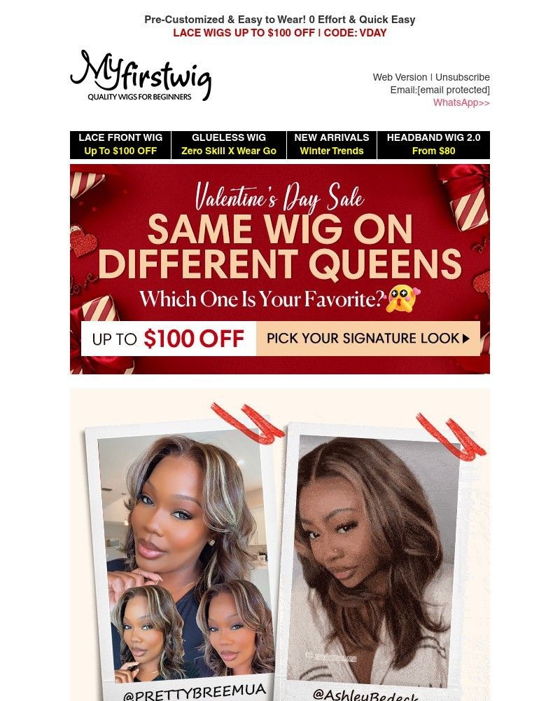 Screenshot of email sent to a My First Wig Newsletter subscriber