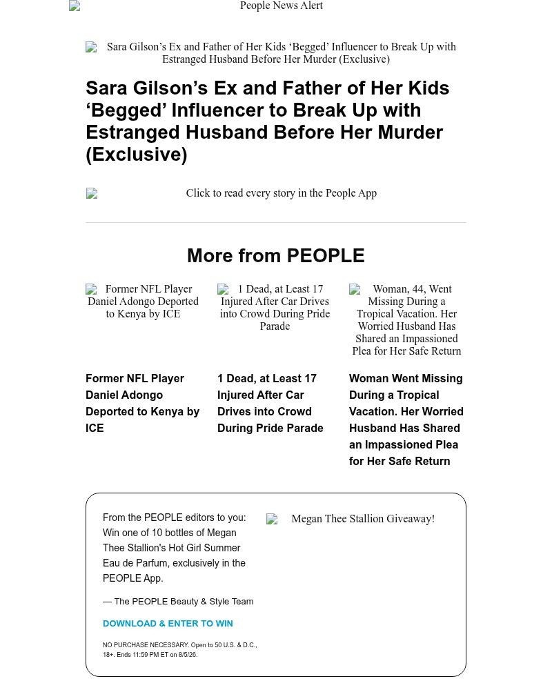 Screenshot of email sent to a People Newsletter subscriber