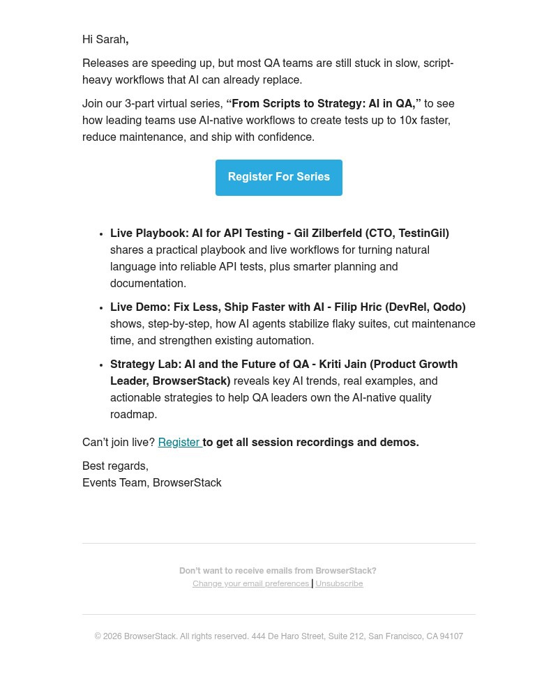 Screenshot of email sent to a BrowserStack Trial user