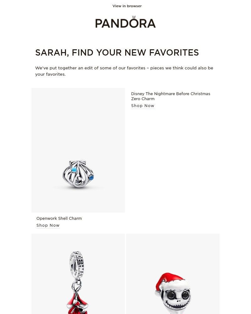 Screenshot of email sent to a Pandora Newsletter subscriber