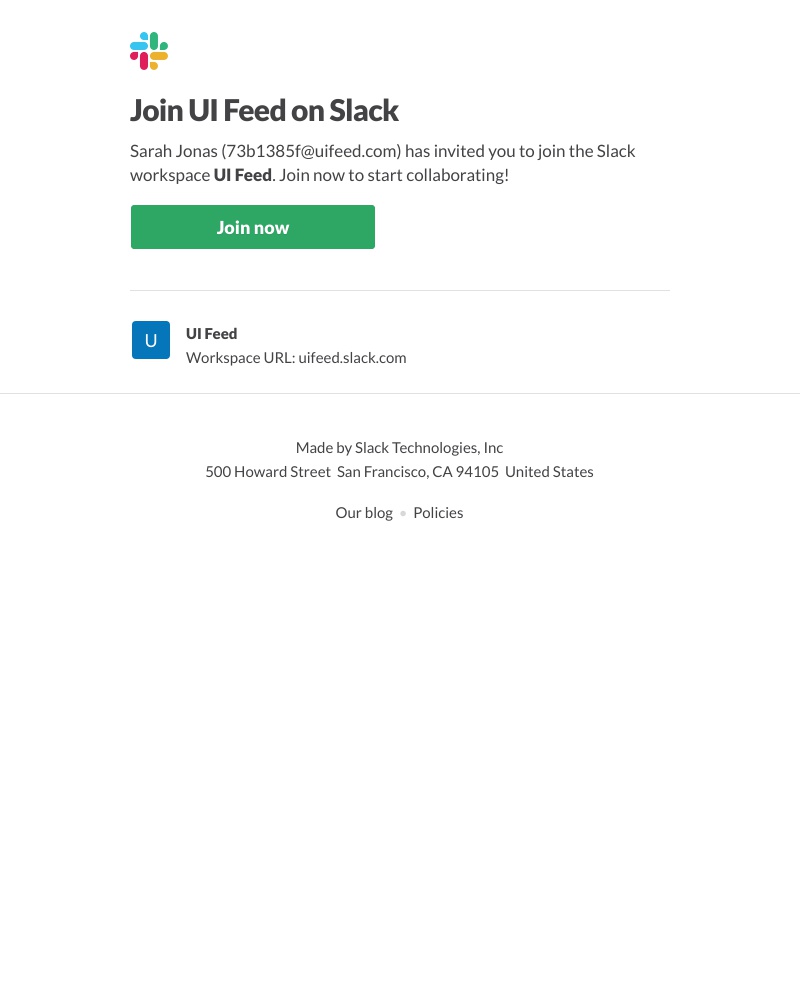 Screenshot of email sent to a Slack Invited user