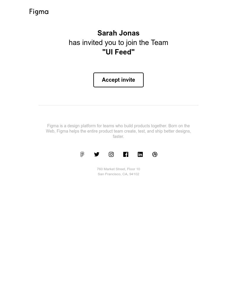 Screenshot of email sent to a Figma Invited user