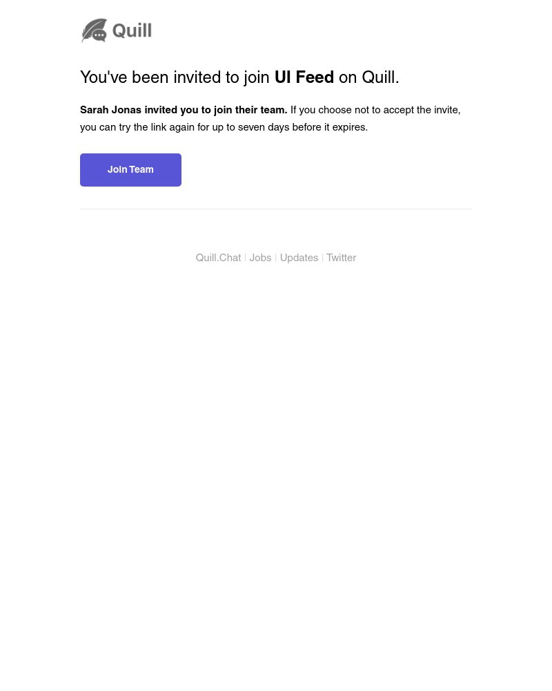 Screenshot of email sent to a Quill Invited user