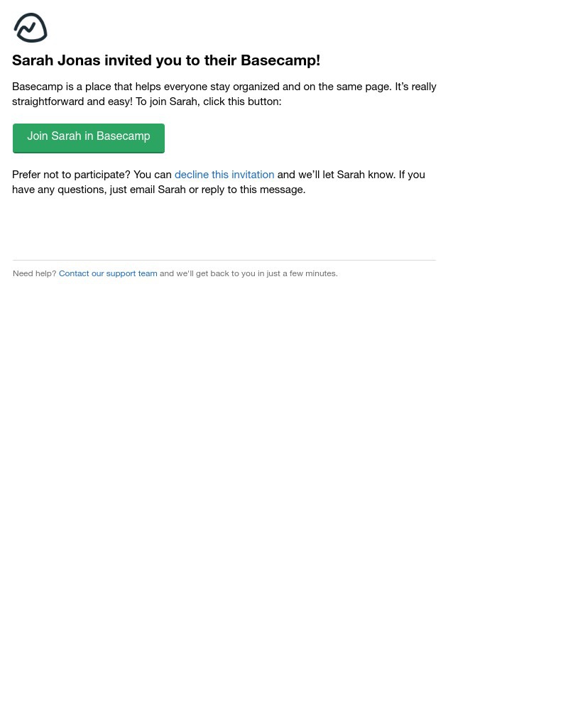 Screenshot of email sent to a Basecamp Invited user