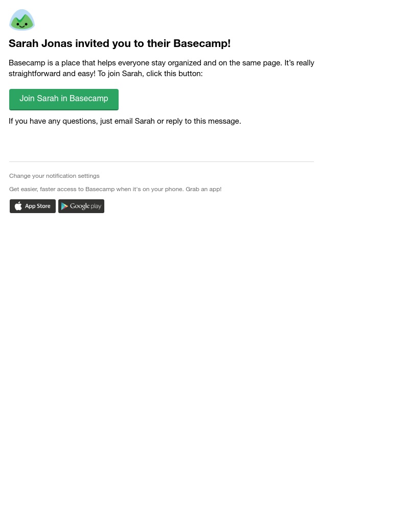 Screenshot of email sent to a Basecamp Invited user