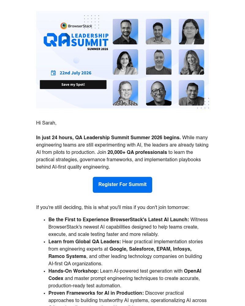 Screenshot of email sent to a BrowserStack Trial user