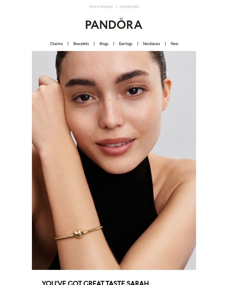 Screenshot of email sent to a Pandora Newsletter subscriber