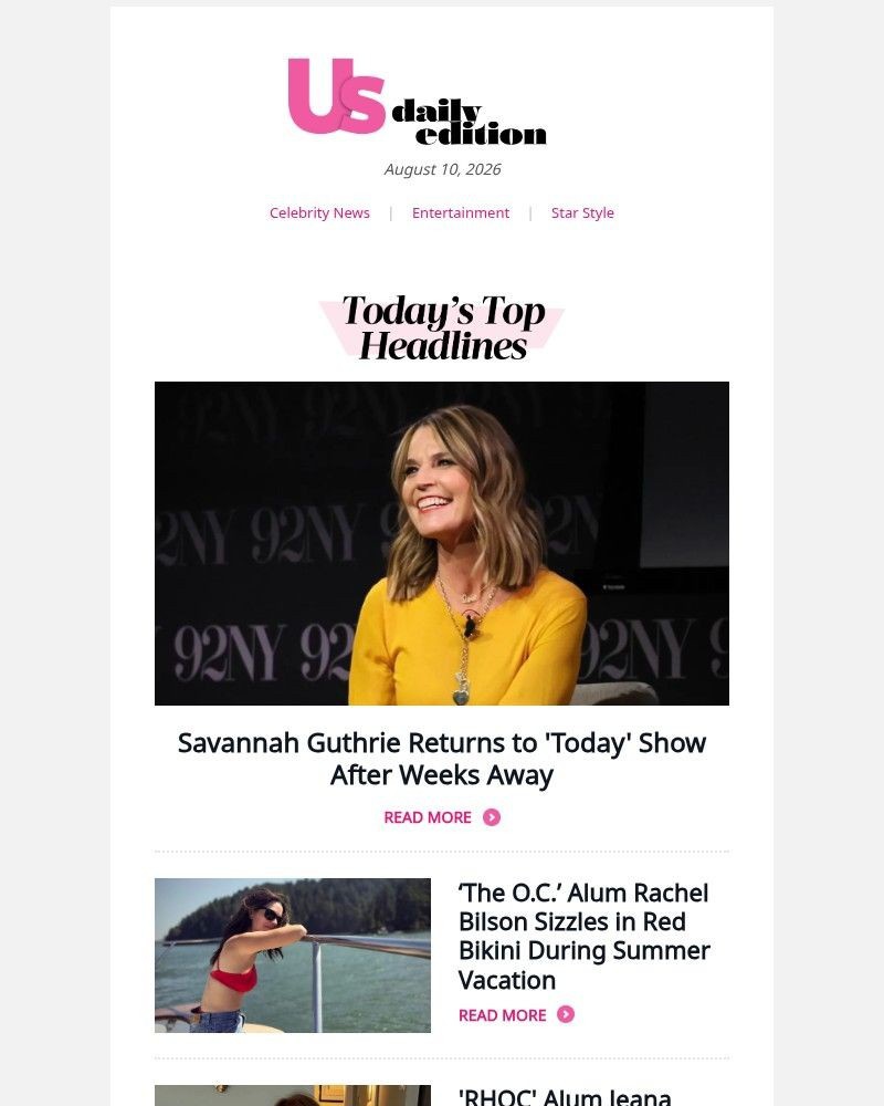 Screenshot of email sent to a Us Weekly Newsletter subscriber