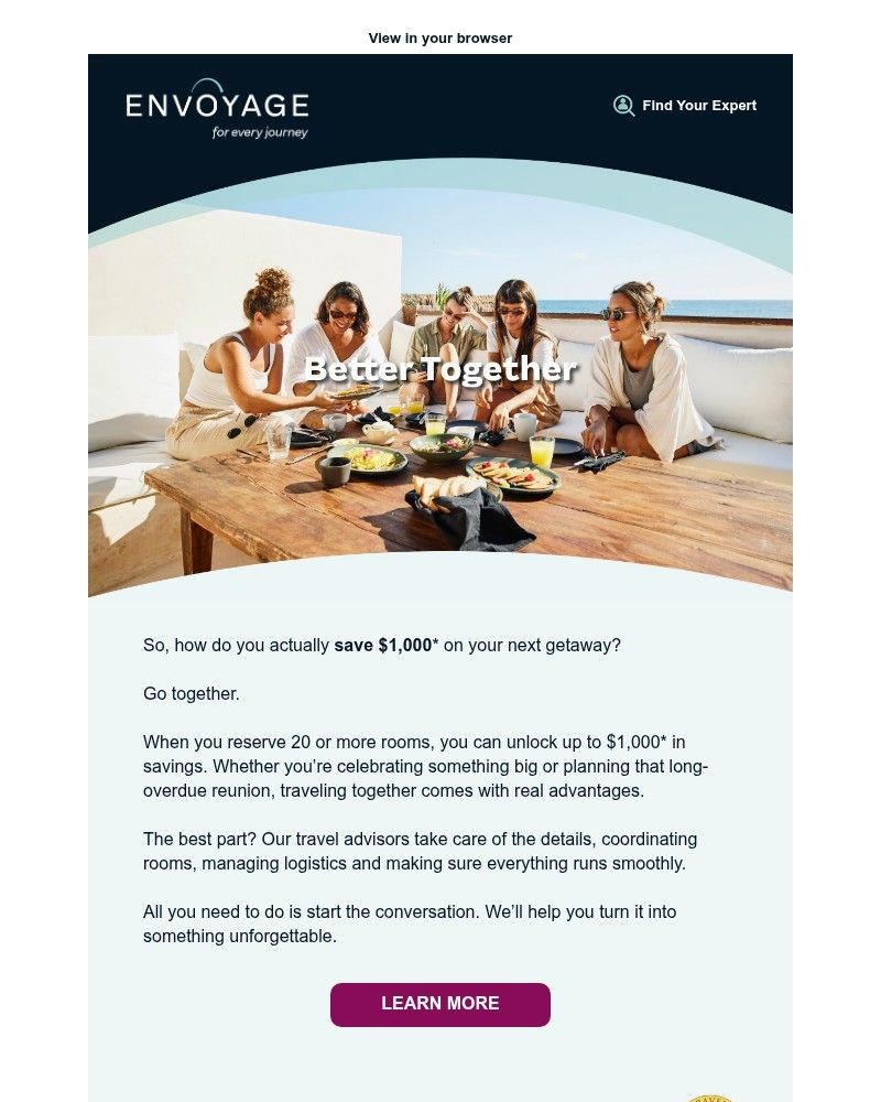 Screenshot of email sent to a Envoyage Newsletter subscriber