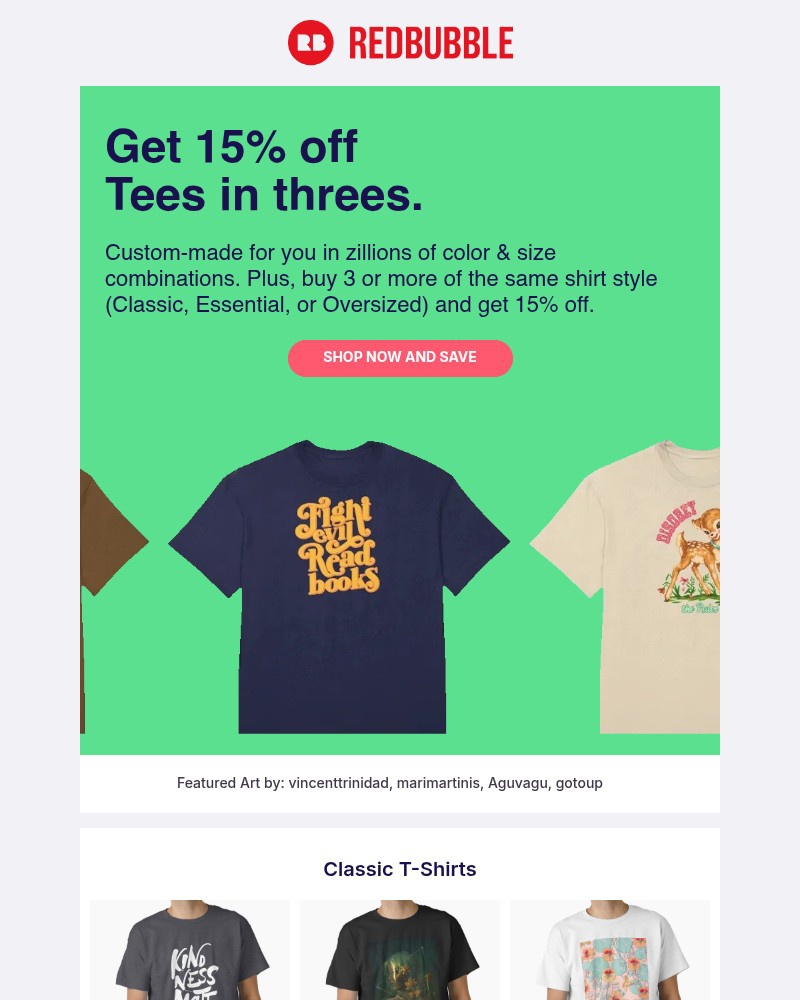 Screenshot of email sent to a Redbubble Newsletter subscriber