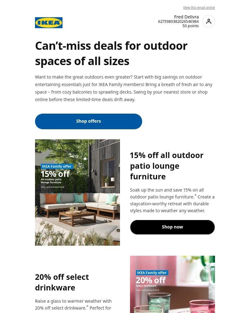 Screenshot of email sent to a Ikea Registered user