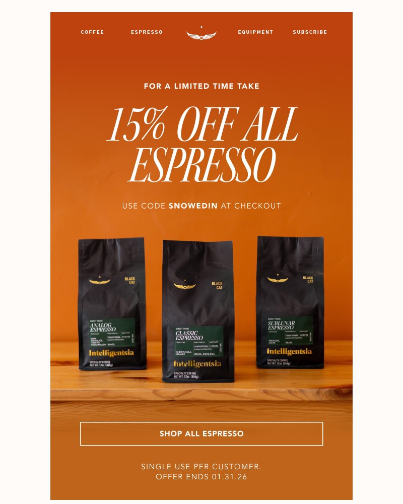 Screenshot of email sent to a Intelligentsia Newsletter subscriber