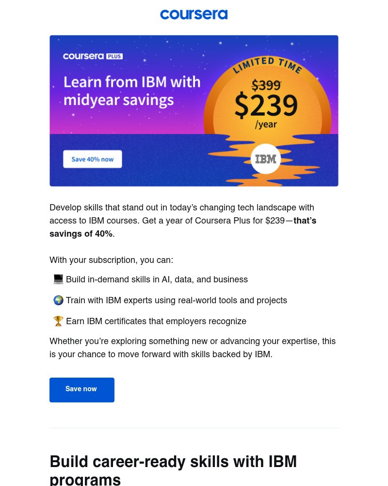 Screenshot of email sent to a Coursera Registered user