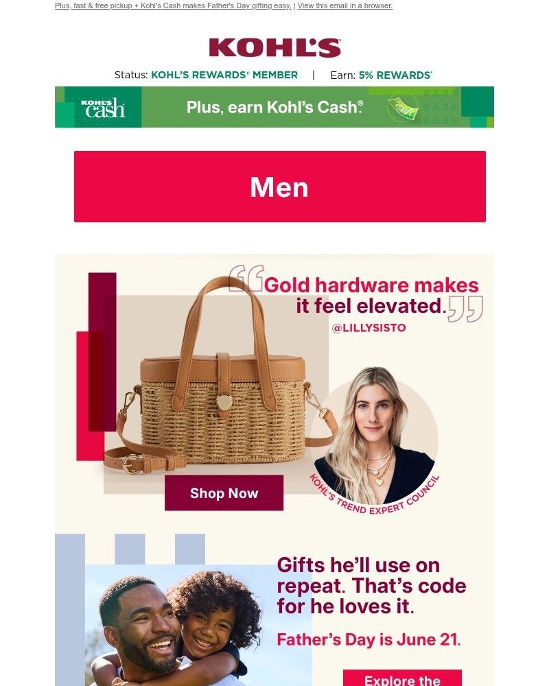 Screenshot of email sent to a Kohls Registered user