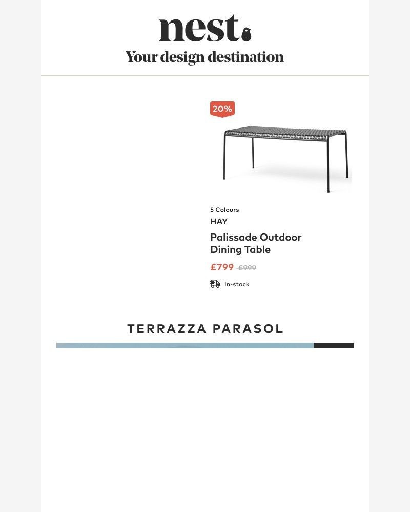 Screenshot of email sent to a Nest Furniture Cart abandoner