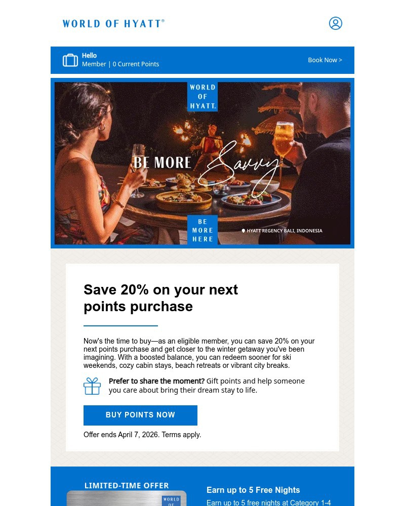 Screenshot of email sent to a Hyatt Hotels and Resorts Registered user